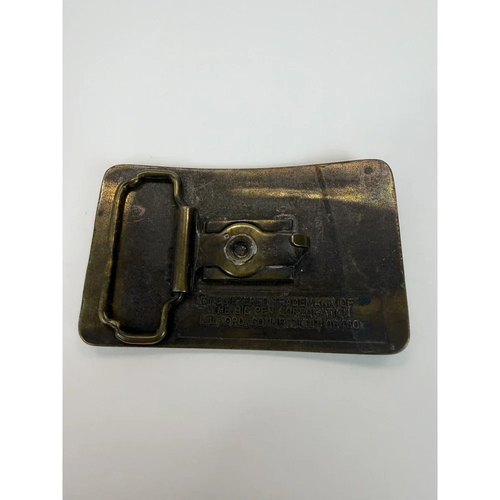 FLICK MY BIC Vintage Solid Brass Belt Buckle Advertising Made in USA 70's